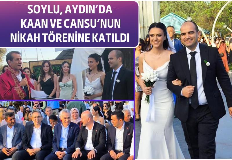 Önceki dönem İçişleri Bakanı ve AK Parti İstanbul Milletvekili Süleyman Soylu, Aydın’da Kaan ve Cansu’nun nikah törenine katıldı.