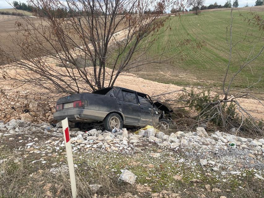 YOLDAN ÇIKAN OTOMOBİL ŞARAMPOLE UÇTU