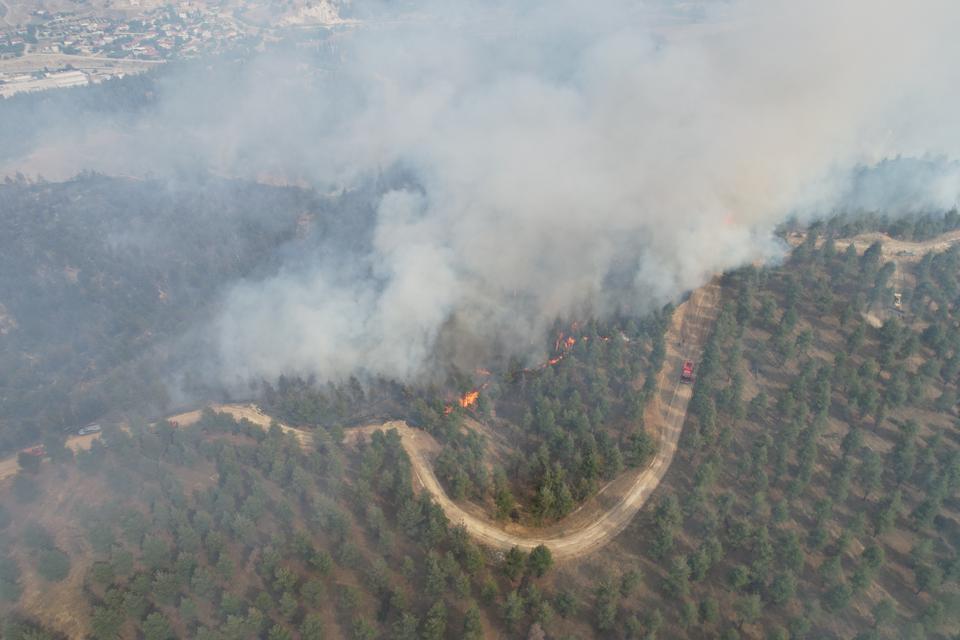 Denizli’de yerleşim yerlerine yakın bölgede orman yangını çıktı