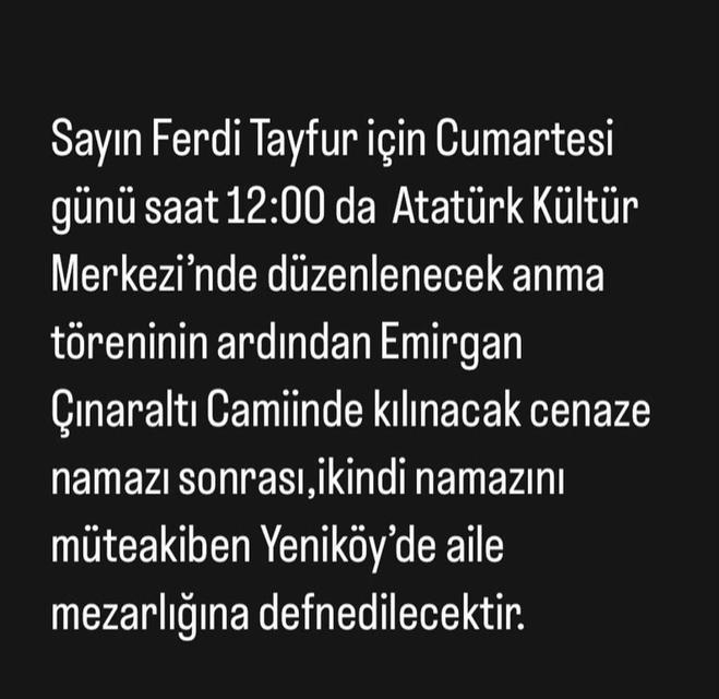 FERDİ TAYFUR İÇİN 4 OCAK'TA İSTANBUL'DA CENAZE TÖRENİ DÜZENLENECEK