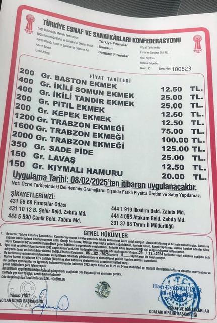 SAMSUN'DA EKMEK VE SİMİTTE YENİ TARİFE 12,5 TL