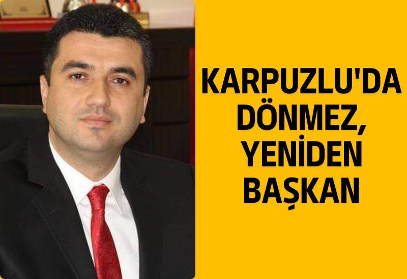 Karpuzlu'da sandıkların %97.44'ü açıldı. Resmi olmayan sonuçlara göre; mevcut belediye başkanı ve AK Parti'nin adayı Hilmi Dönmez, %38 oyla seçimi kazandı. Rakiplerinden MHP'li Tuğrul Ozan %29.74, Demokrat Parti'nin adayı Hüseyin Sivri ise yüzde 26.17 oy alabildi.