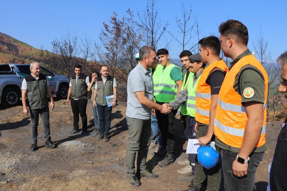 BOZDOĞAN'DA YANAN ORMANLIK ALANDA İNCELEMELERDE BULUNULDU