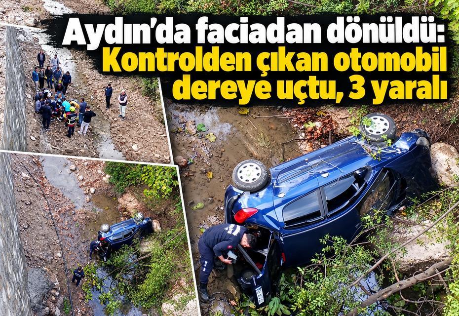 Kontrolden çıkan otomobil dereye uçtu, 3 yaralı