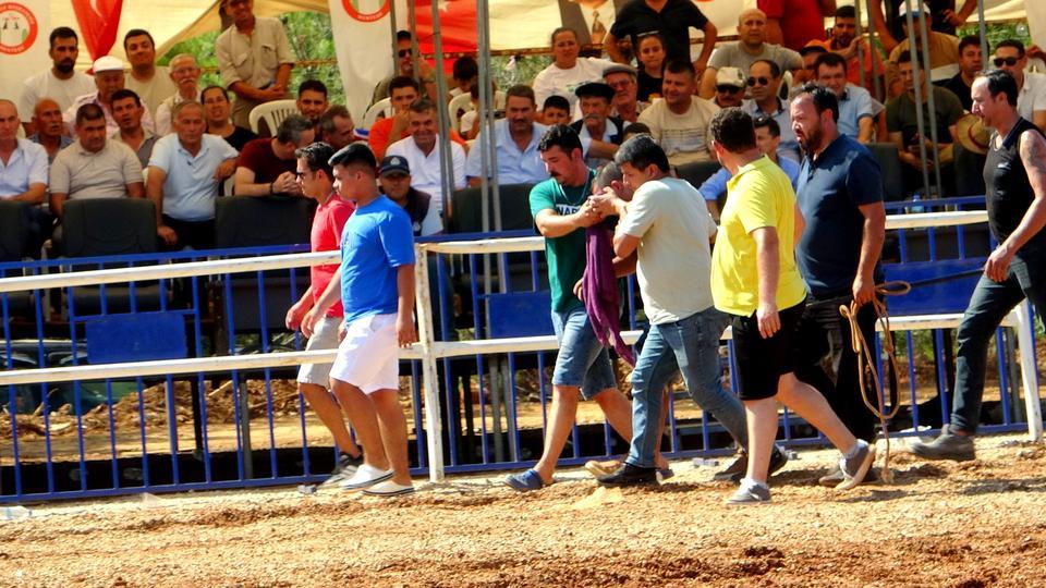 RAKİBİNE YENİLEN BOĞA, ÖFKESİNİ SAHİBİNDEN ÇIKARDI ARENANIN ORTASINDA YIĞILIP KALAN BOĞACI HASTANEYE KALDIRILDI