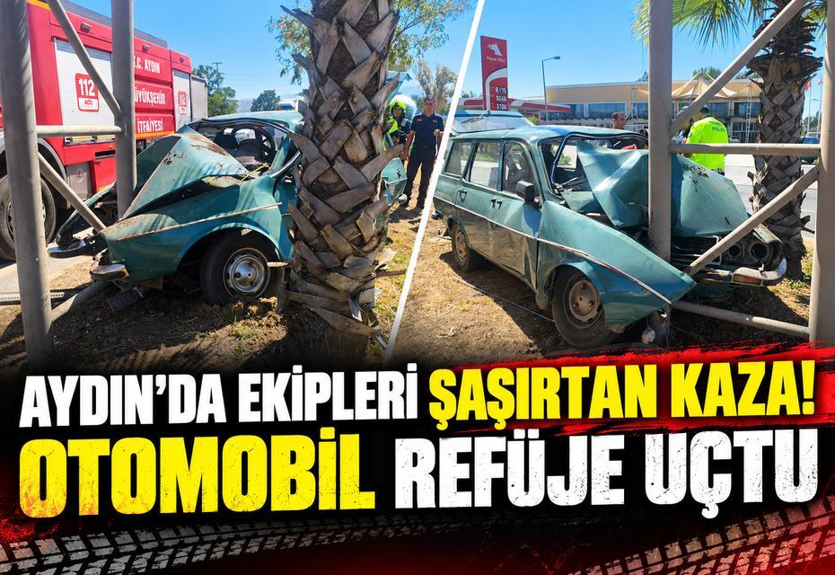 Aydın’da ekipleri şaşırtan kaza! Otomobil refüje uçtu