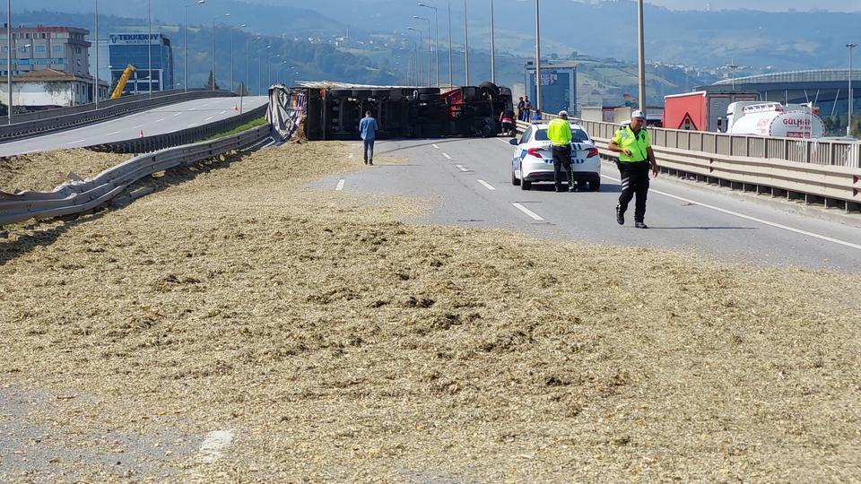 BOYNUNU ARI SOKAN TIR SÜRÜCÜSÜ ARACINI DEVİRİNCE KAZADA HASTANELİK OLDU